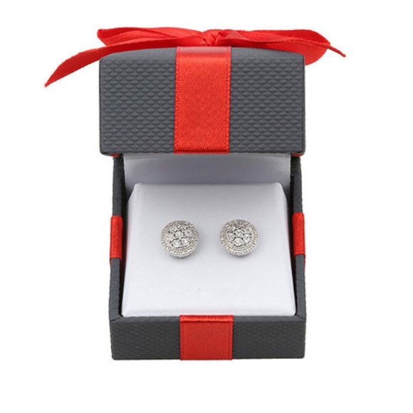 Genuine Diamond 9.3 mm Stud Earrings Sterling Silv - Picture 3 of 3